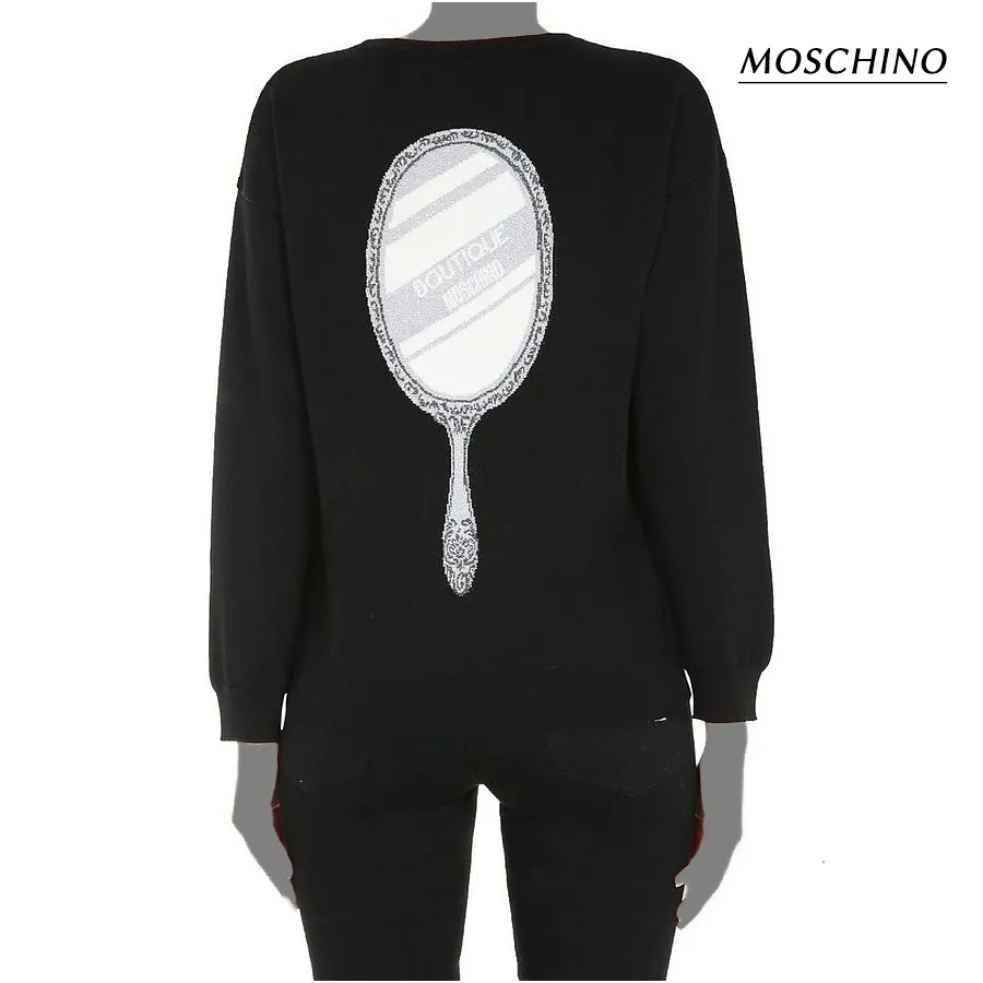 Moschino  |Casual Style Wool Rib Long Sleeves Logo V-neck & Crew neck