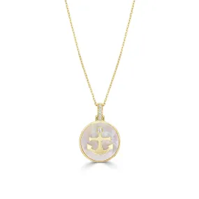 Mother of Pearl and Diamond Anchor Necklace