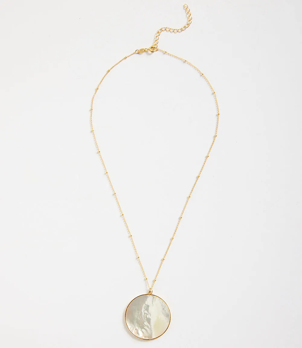 Mother Of Pearl Pendant Disc Necklace