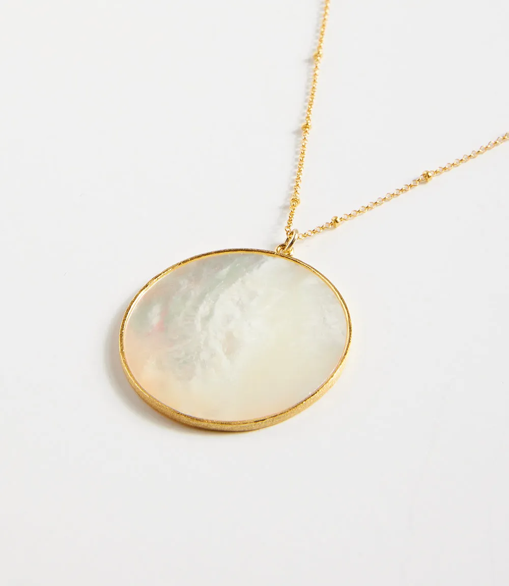 Mother Of Pearl Pendant Disc Necklace