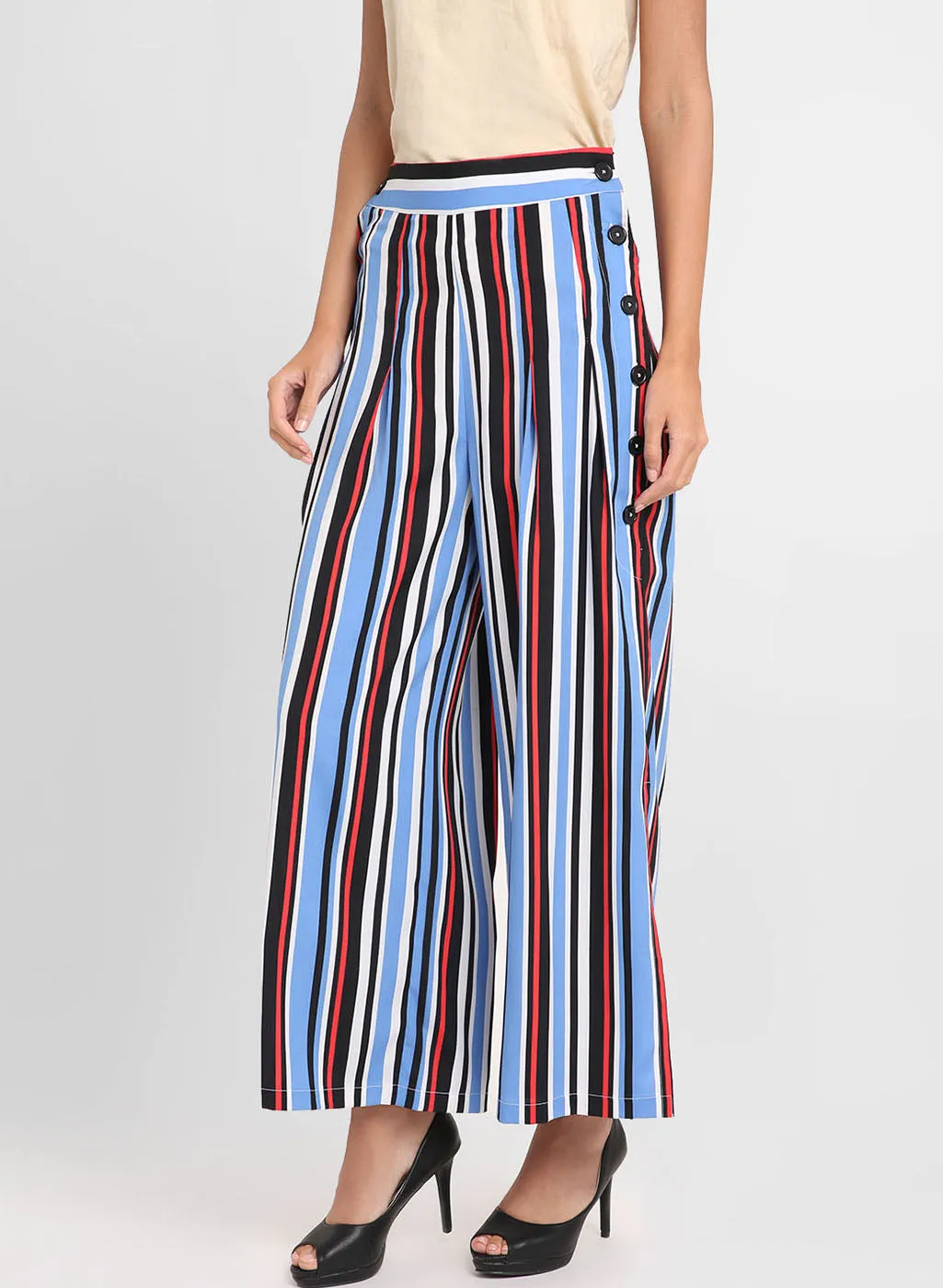 Multicolored Pants With Button Detailing