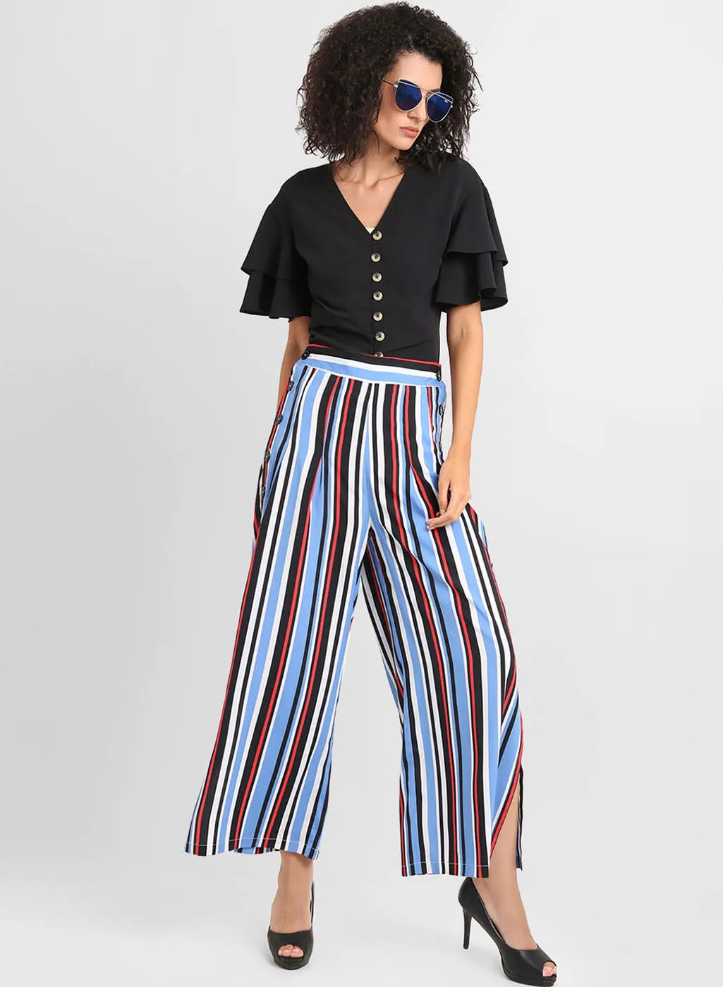 Multicolored Pants With Button Detailing