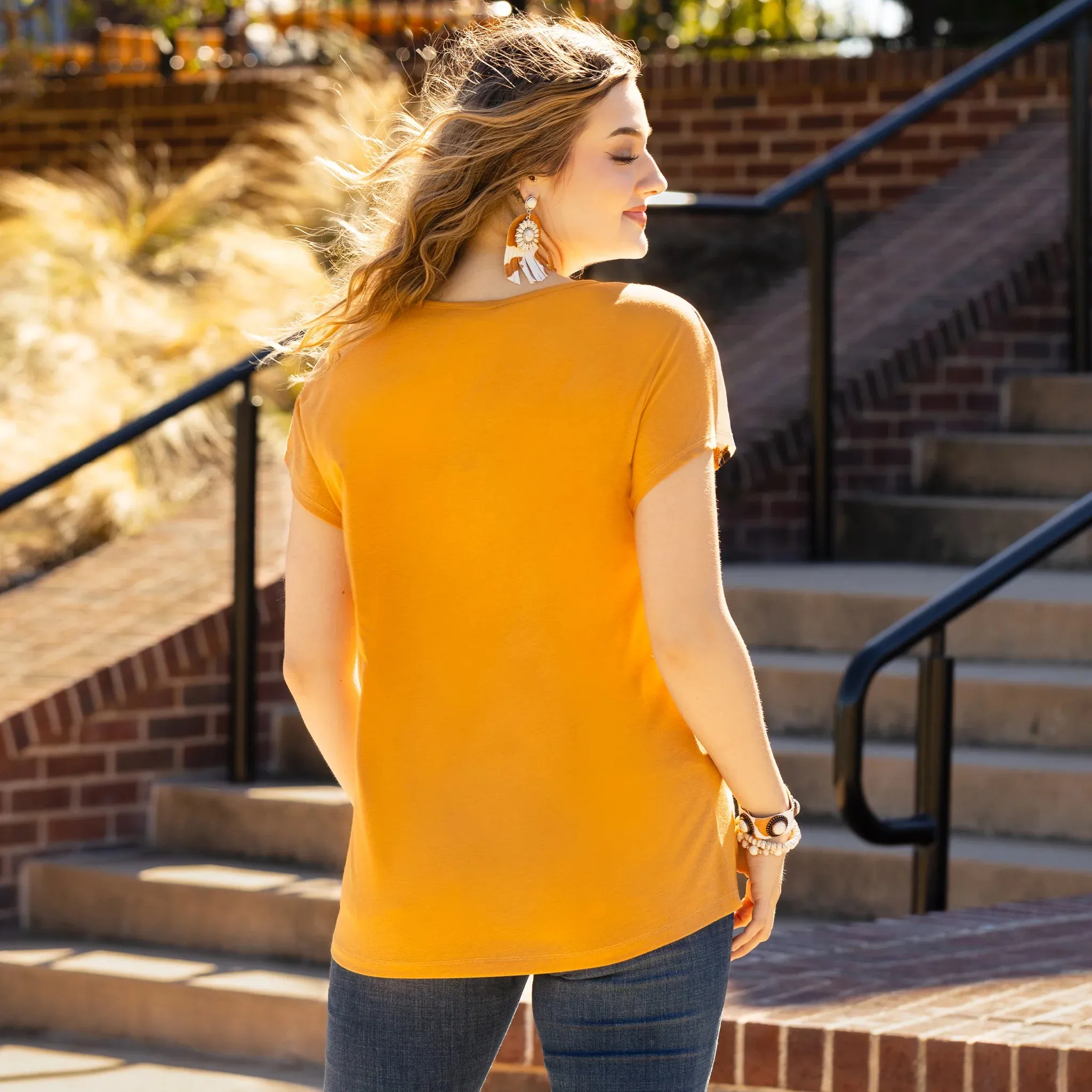 Mustard top with Cow print & Western studded design