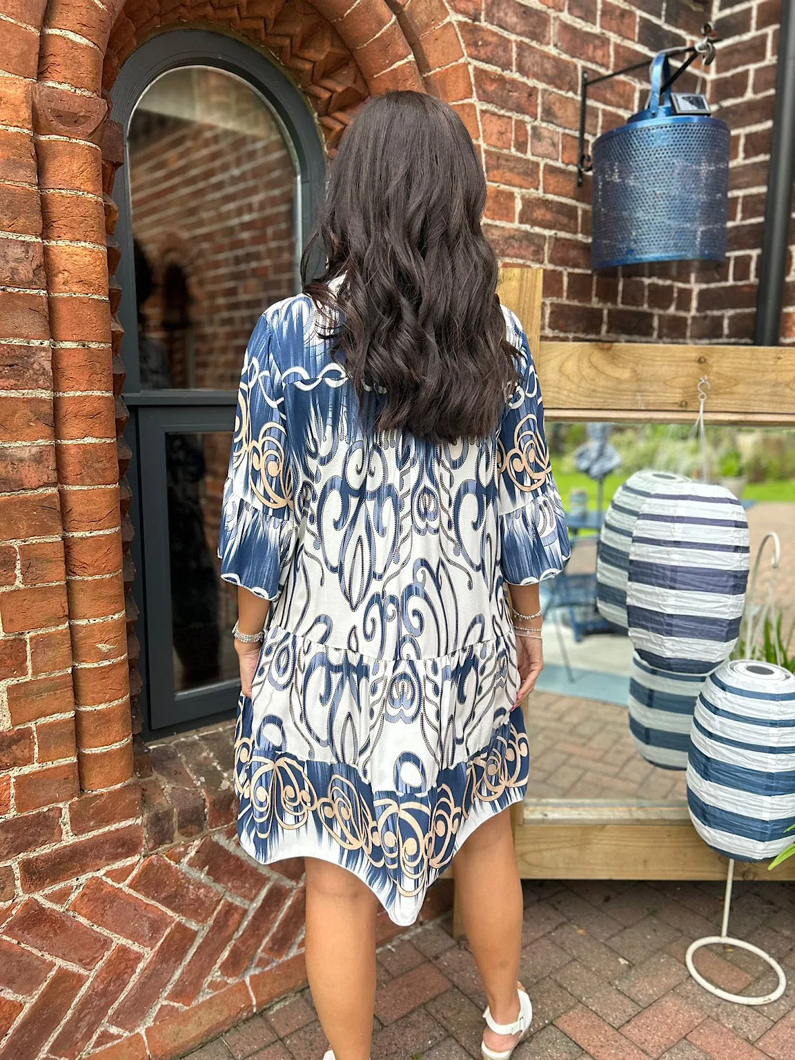 Navy Printed Tiered Dress Bianca