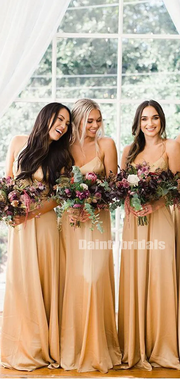 Newest Spaghetti Strap V-neck Floor-length Long Bridesmaid Dresses.DB10841