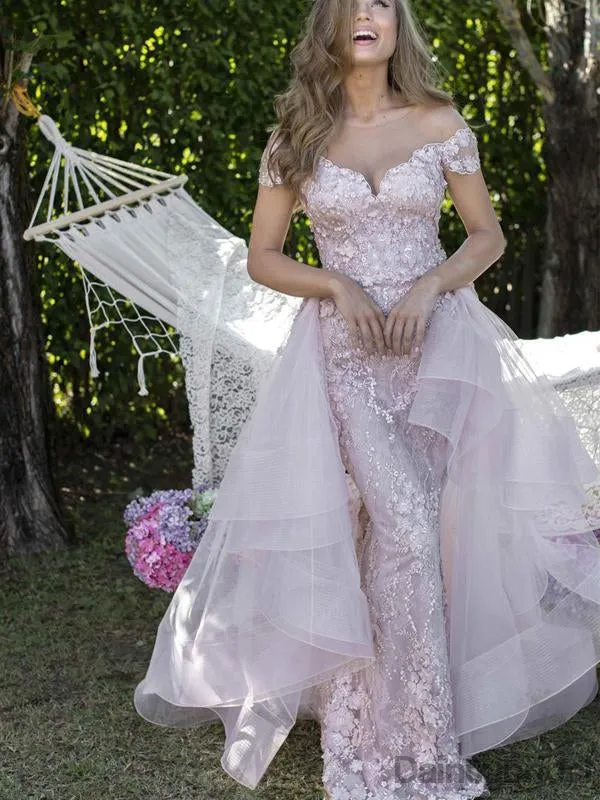 Off-shoulder Lace Floor Length A-line Mermaid Wedding Dresses.DB10181