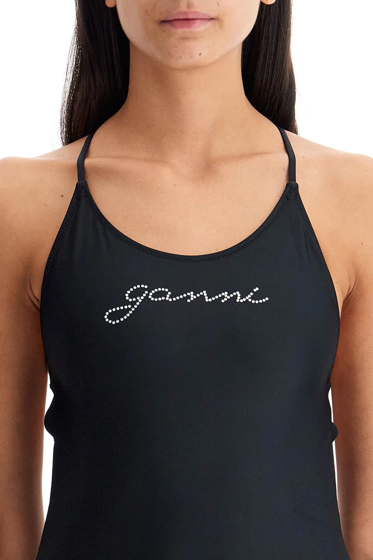 one-piece swimsuit with logo A6064 BLACK