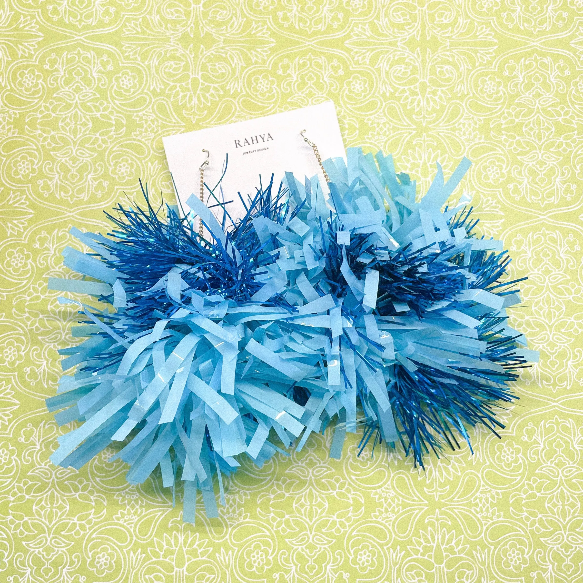 Opaque Teal & Blue Pom Pom Earrings