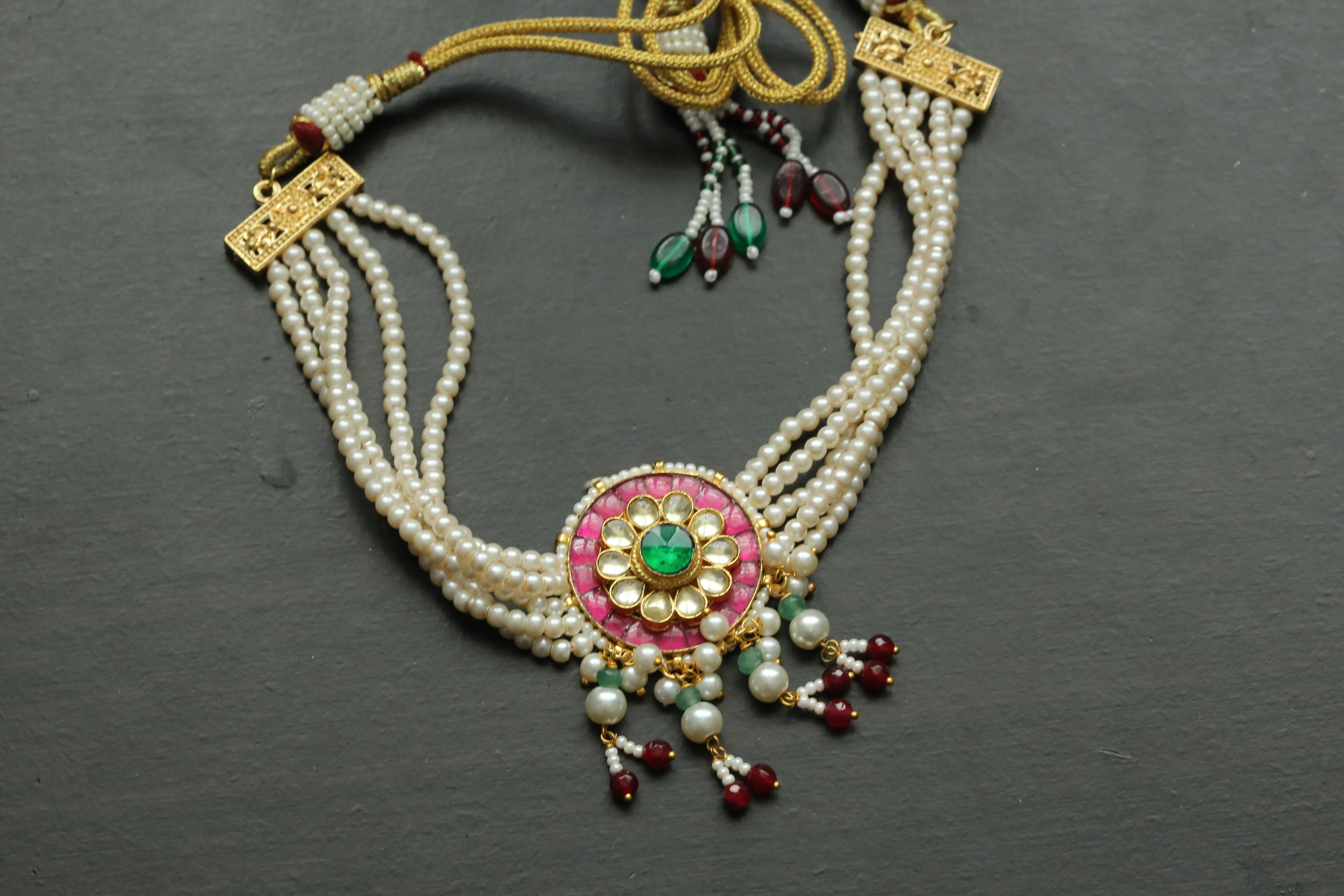 Pachi Kundan Pearl Choker Necklace - Ruby