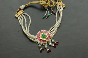 Pachi Kundan Pearl Choker Necklace - Ruby