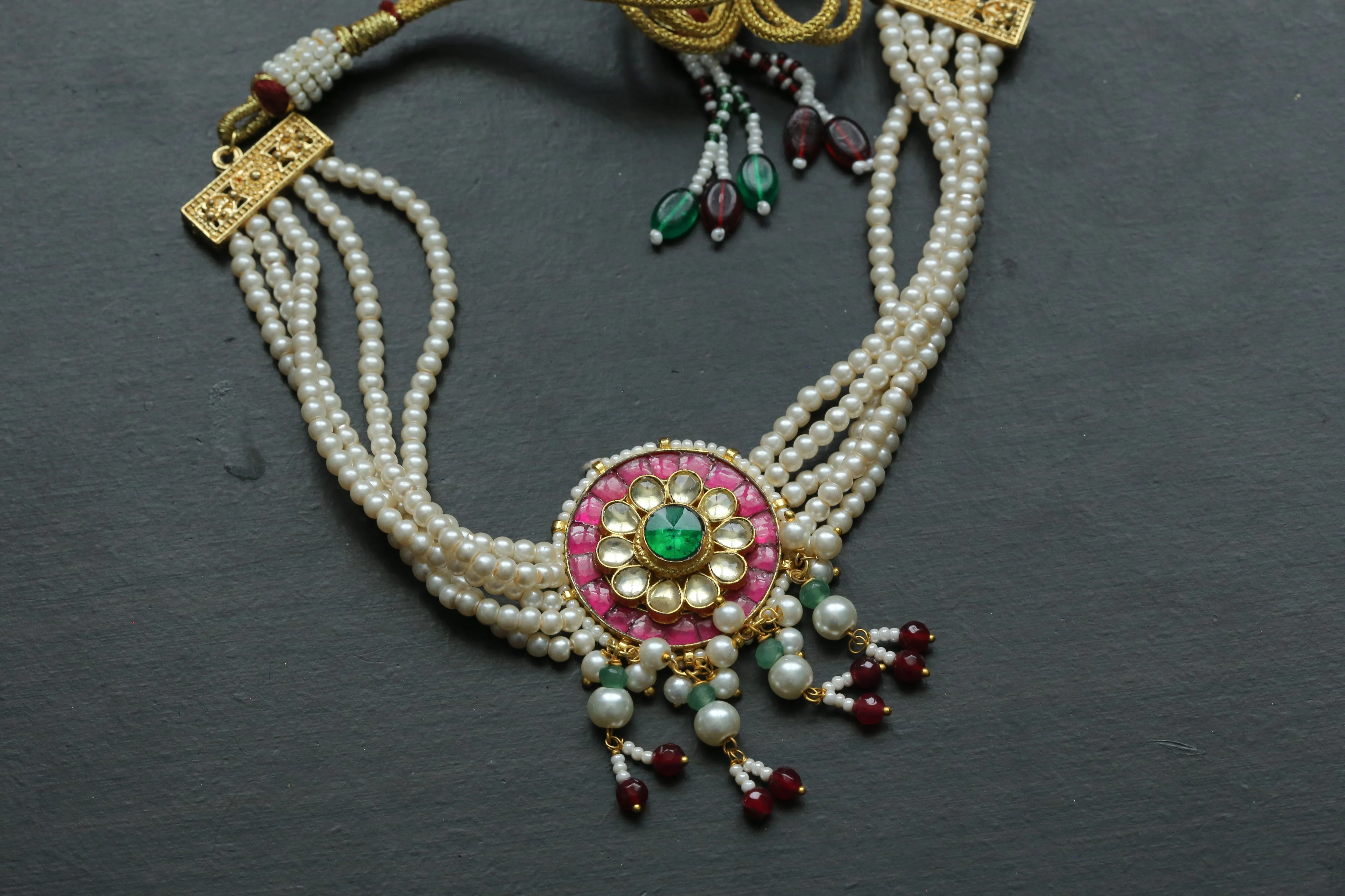 Pachi Kundan Pearl Choker Necklace - Ruby