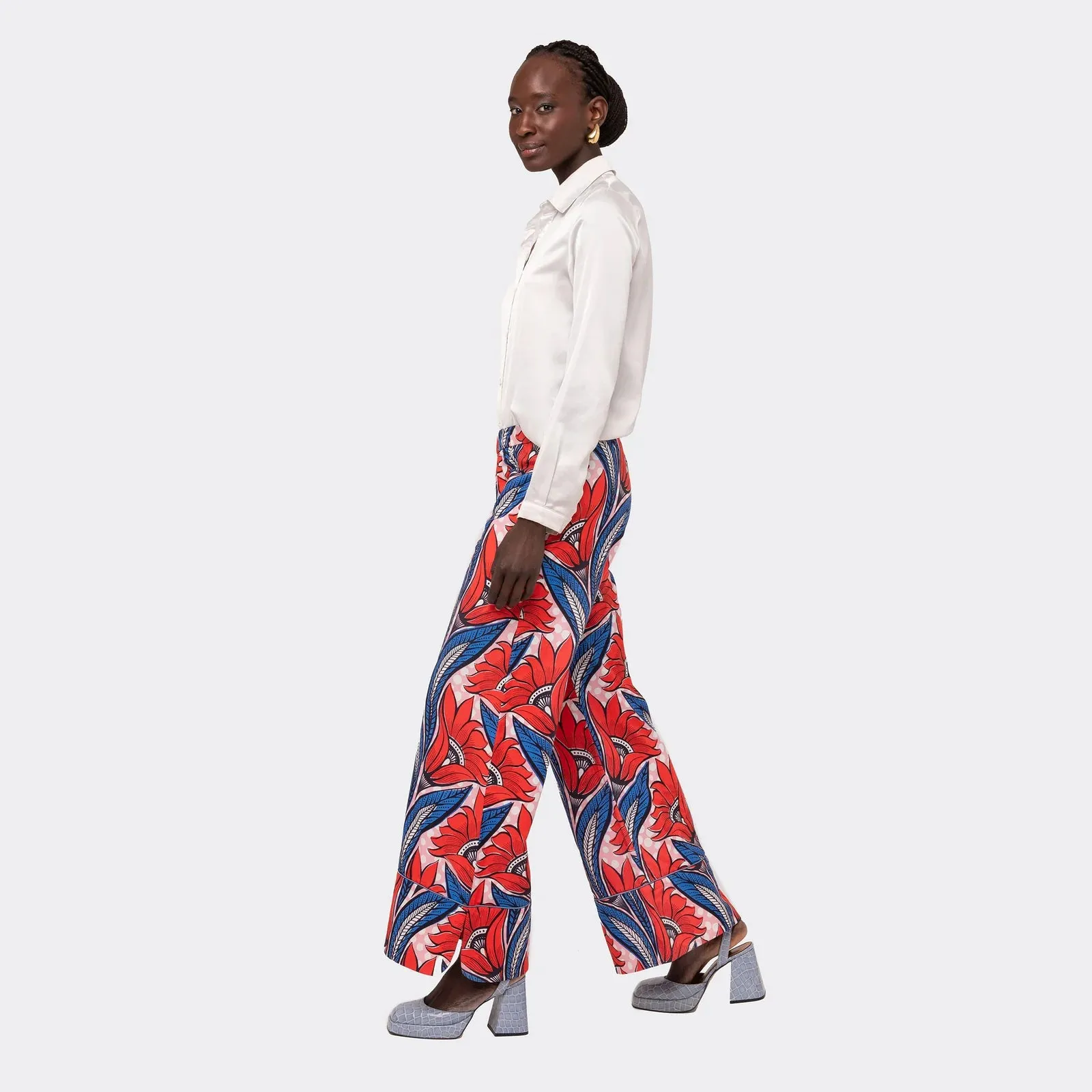 PALAZZO PANTS PRINTED WAX RED FLOWERS