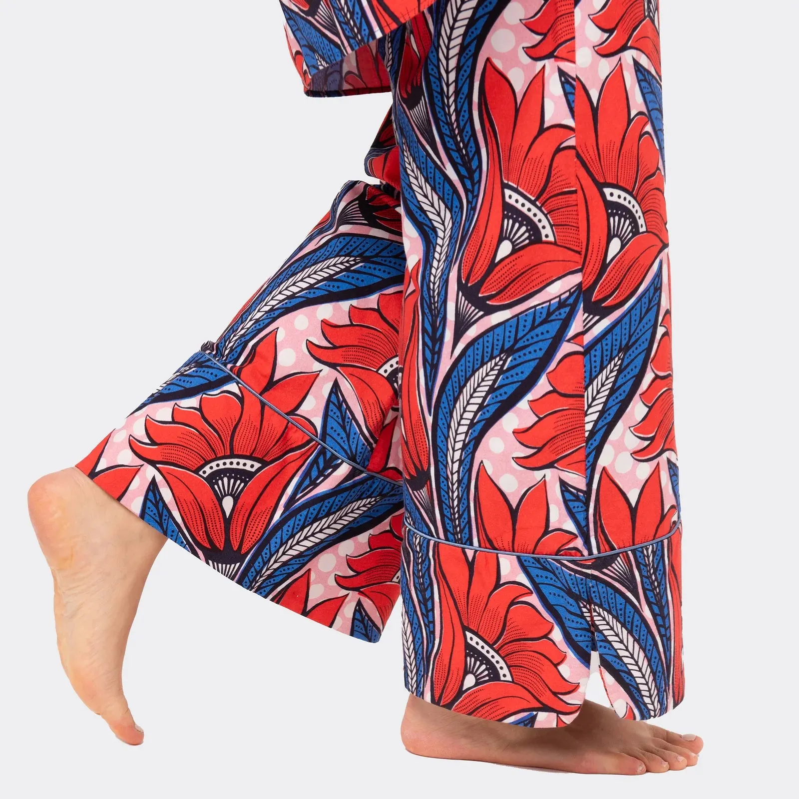 PALAZZO PANTS PRINTED WAX RED FLOWERS