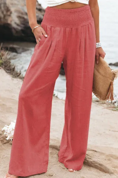 Palazzo Wide Leg Linen Pants - 2 Colors