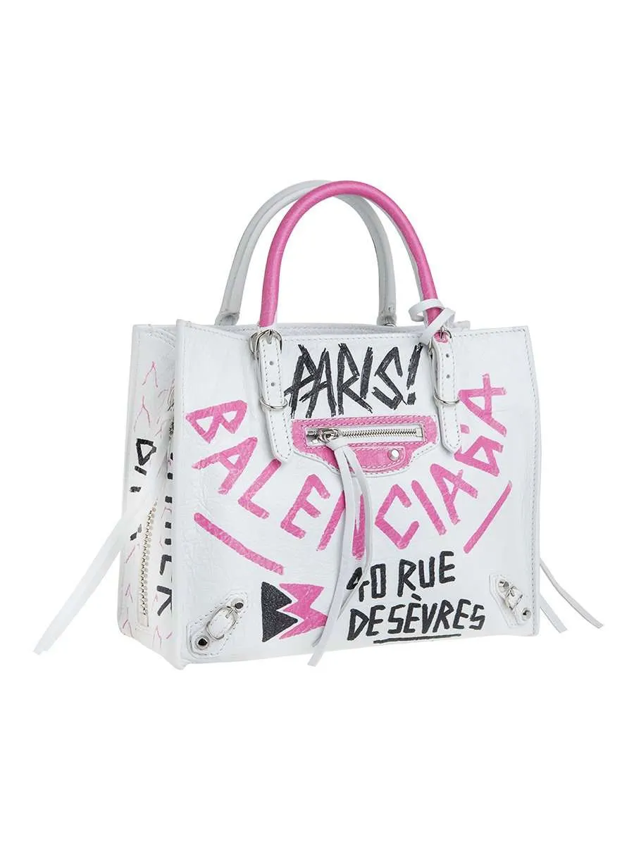 Papier A4 Mini Zip Around Graffiti Leather Tote