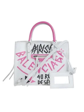 Papier A4 Mini Zip Around Graffiti Leather Tote