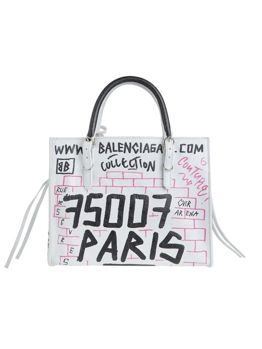 Papier A4 Mini Zip Around Graffiti Leather Tote