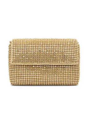 Paradox London Donatella Champagne Gold Diamante Fold Over Soft Clutch Bag