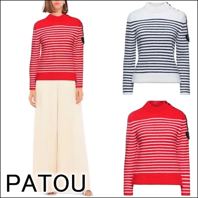 PATOU  |Stripes Long Sleeves V-neck & Crew neck