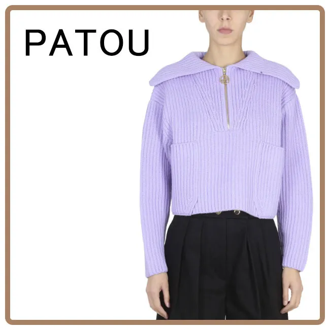 PATOU  |Wool Long Sleeves Plain V-neck & Crew neck