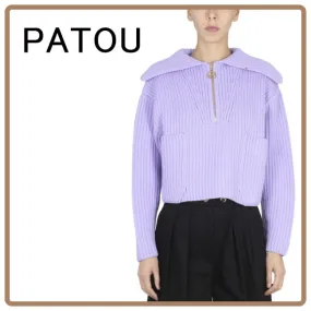 PATOU  |Wool Long Sleeves Plain V-neck & Crew neck