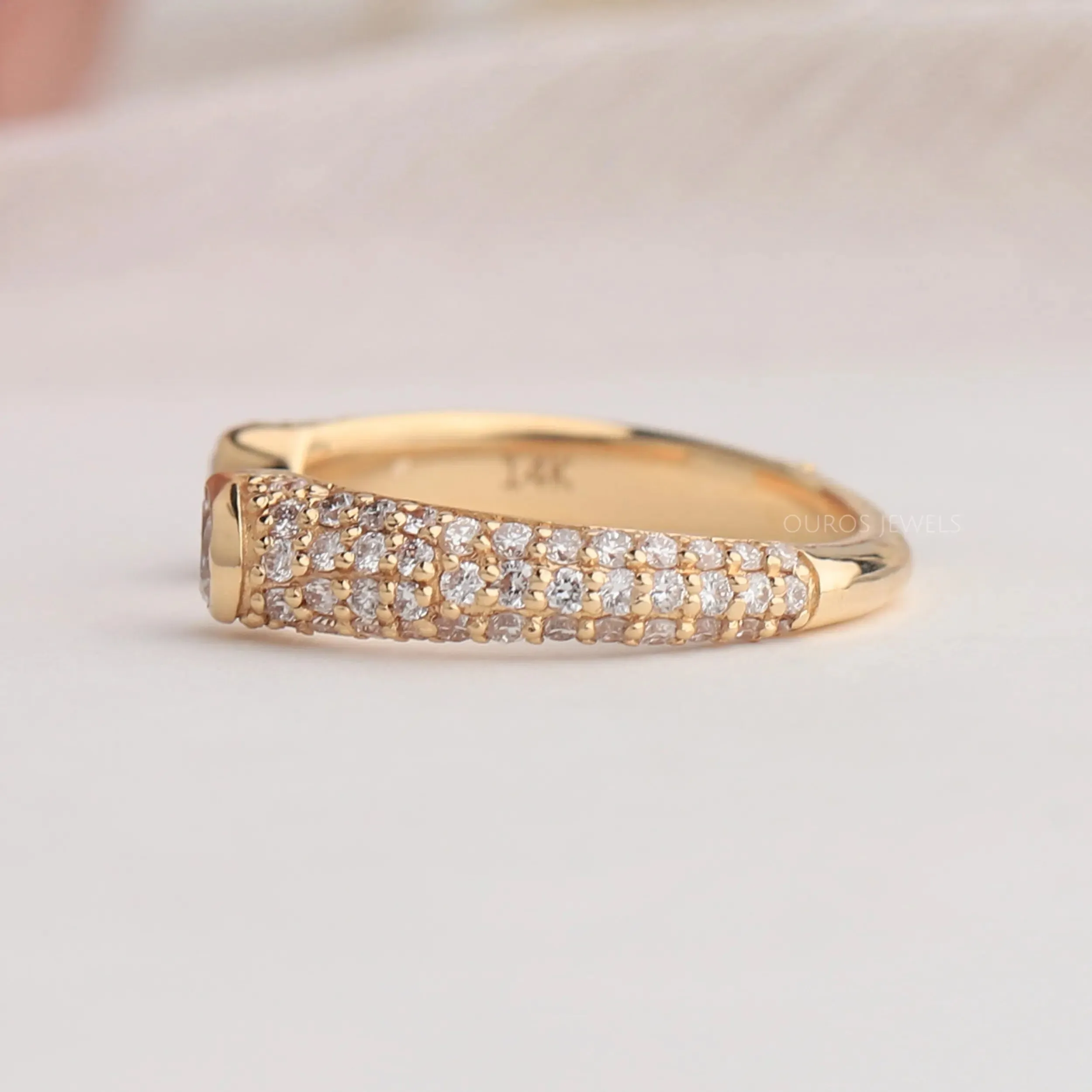 Pear And  Round Diamond Open Cuff Ring