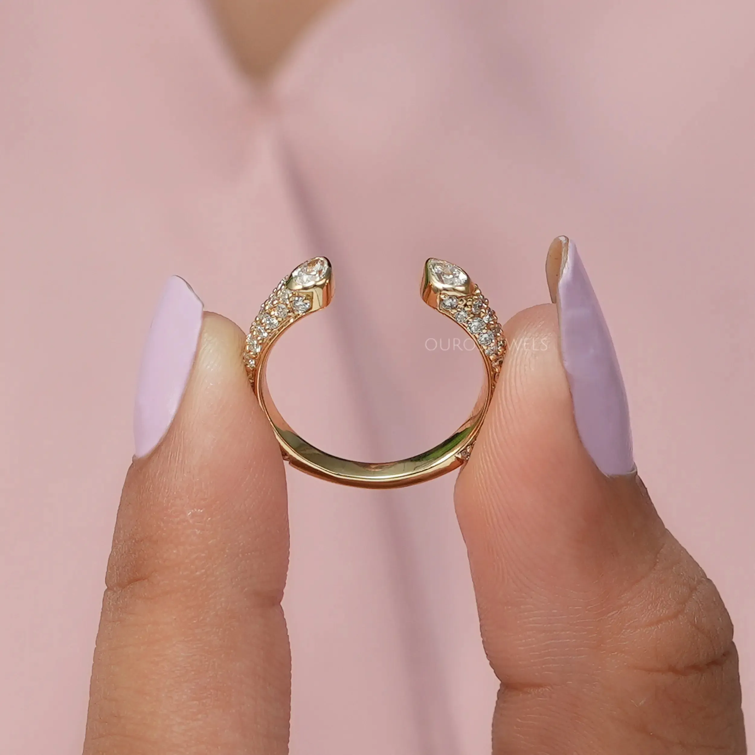 Pear And  Round Diamond Open Cuff Ring