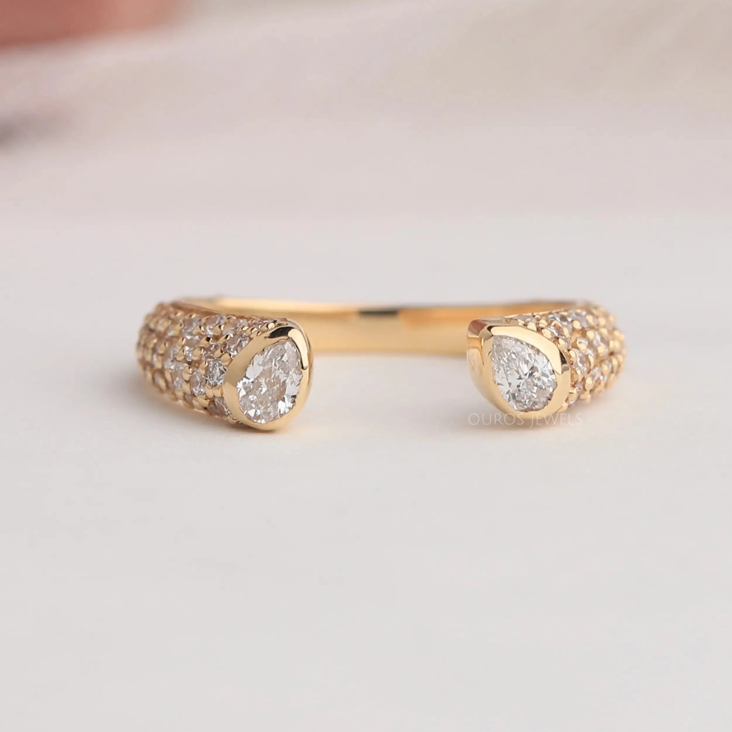 Pear And  Round Diamond Open Cuff Ring