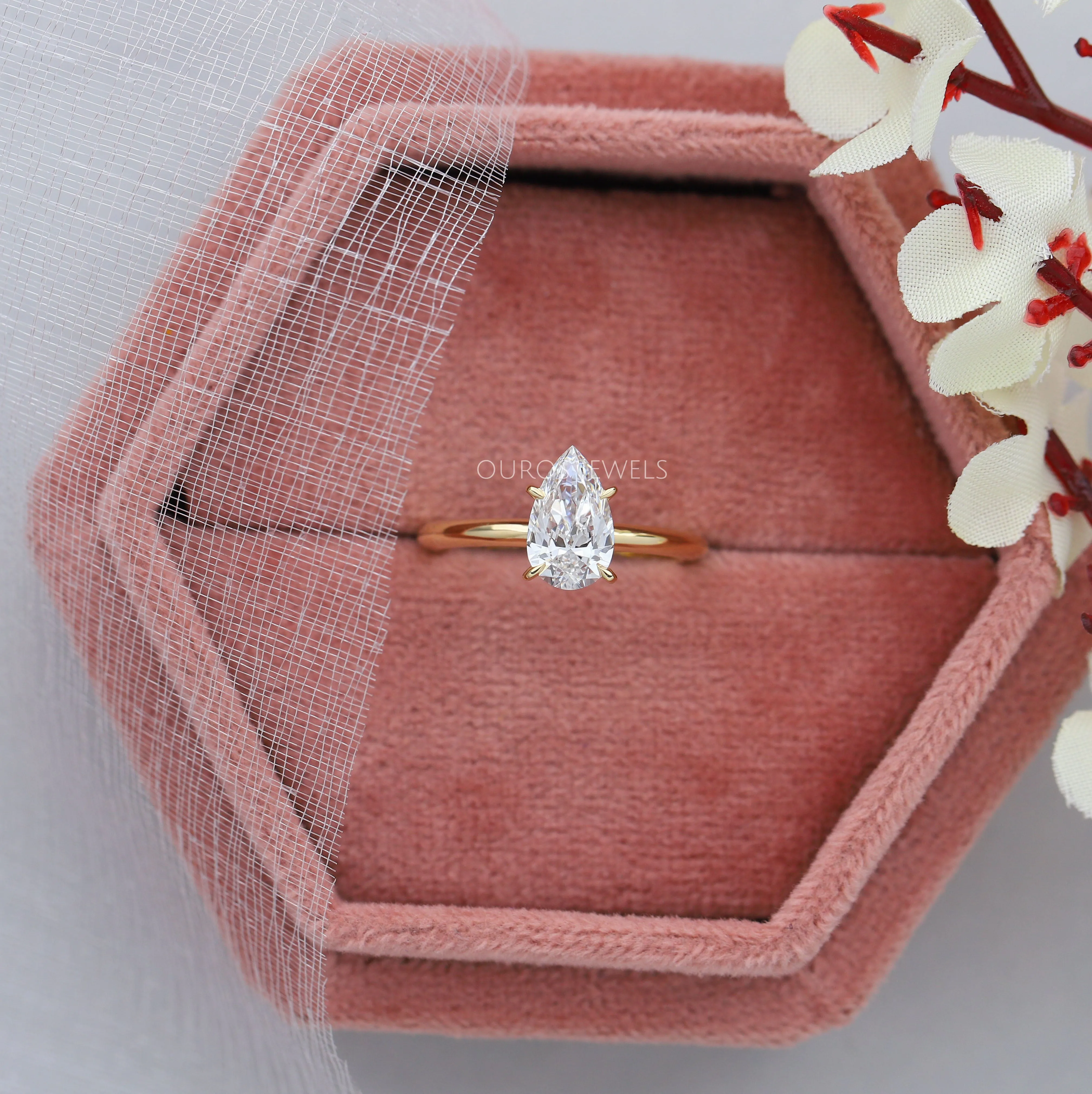 Pear Cut Diamond Solitaire Engagement Ring