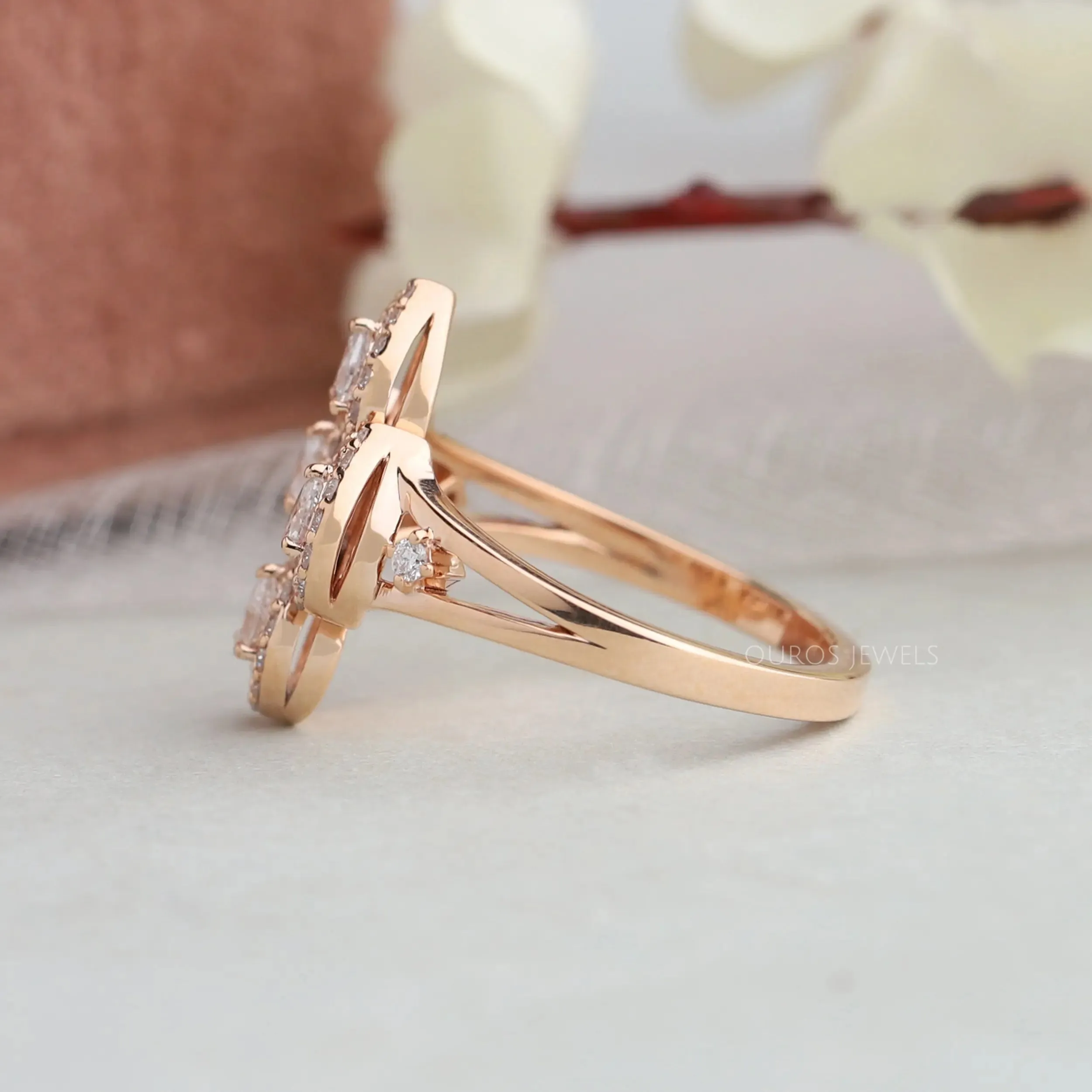 Pear Cut Halo Diamond Flower Style Ring