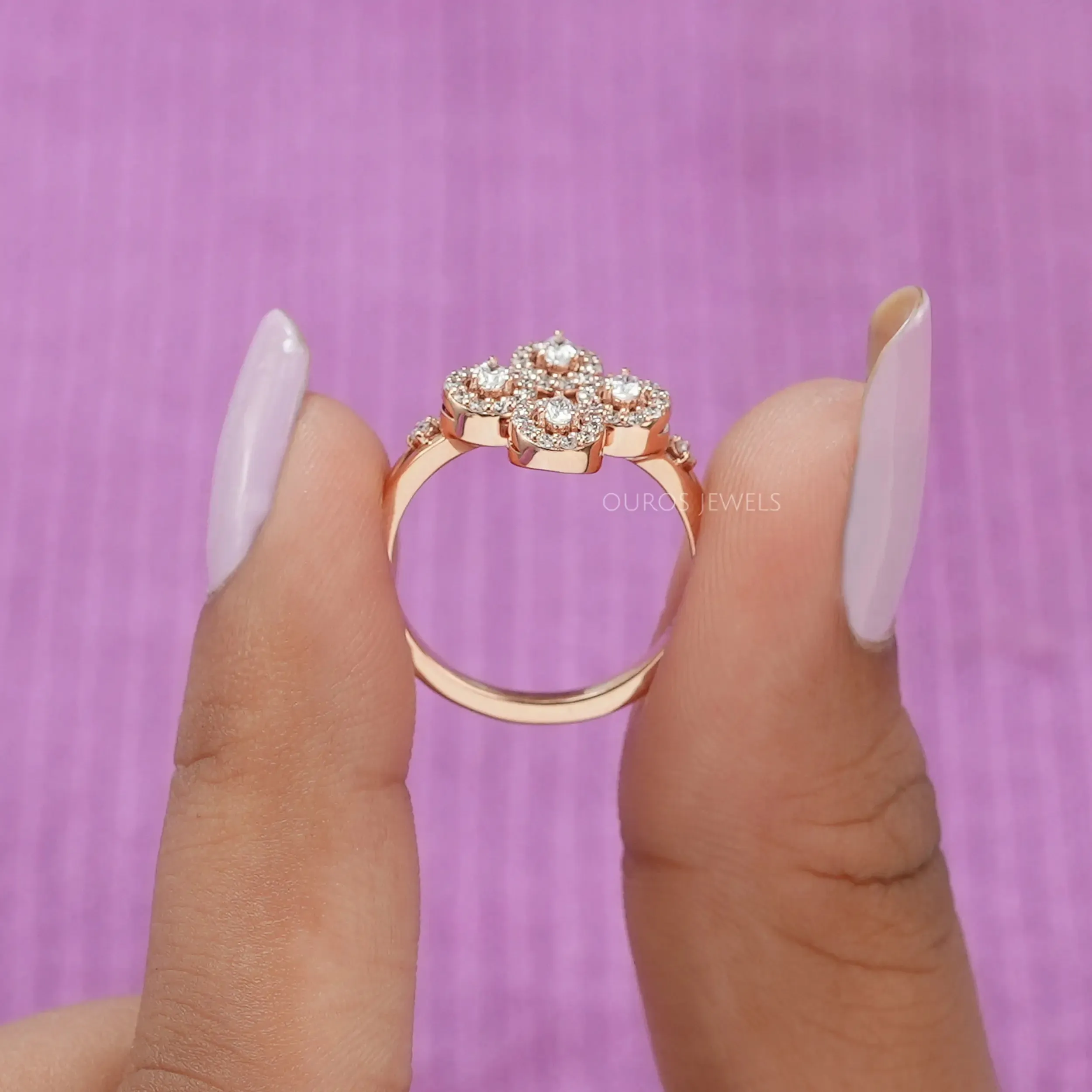 Pear Cut Halo Diamond Flower Style Ring