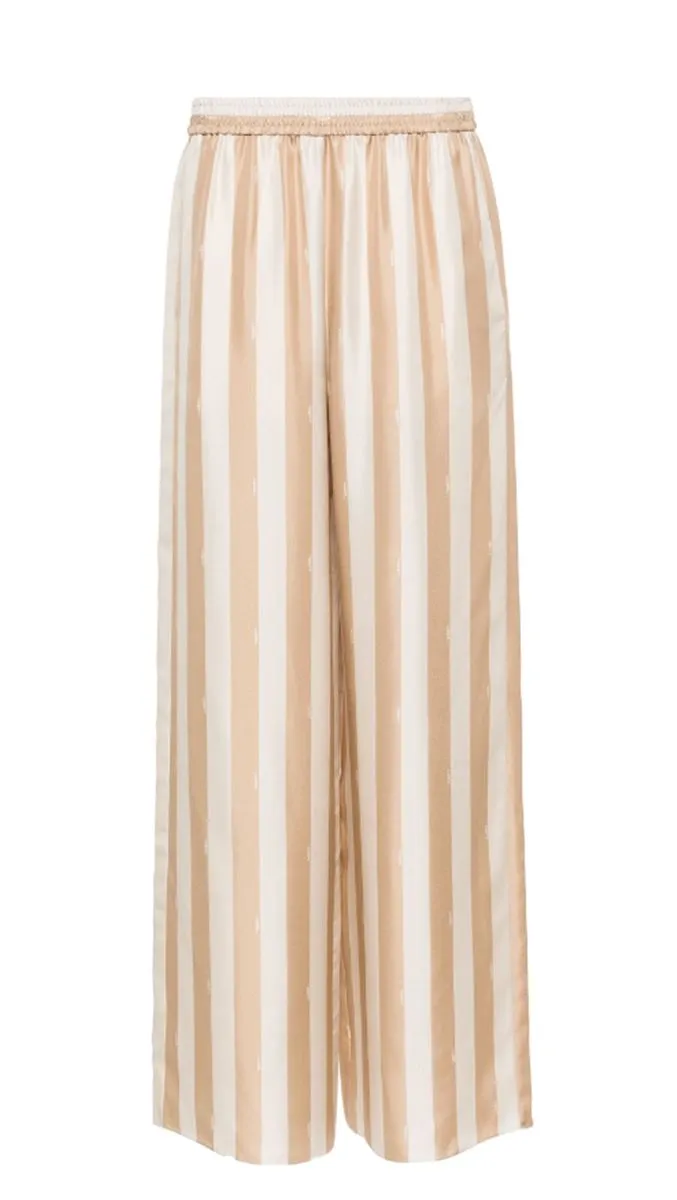 PEQUIN-STRIPE SILK PALAZZO PANTS