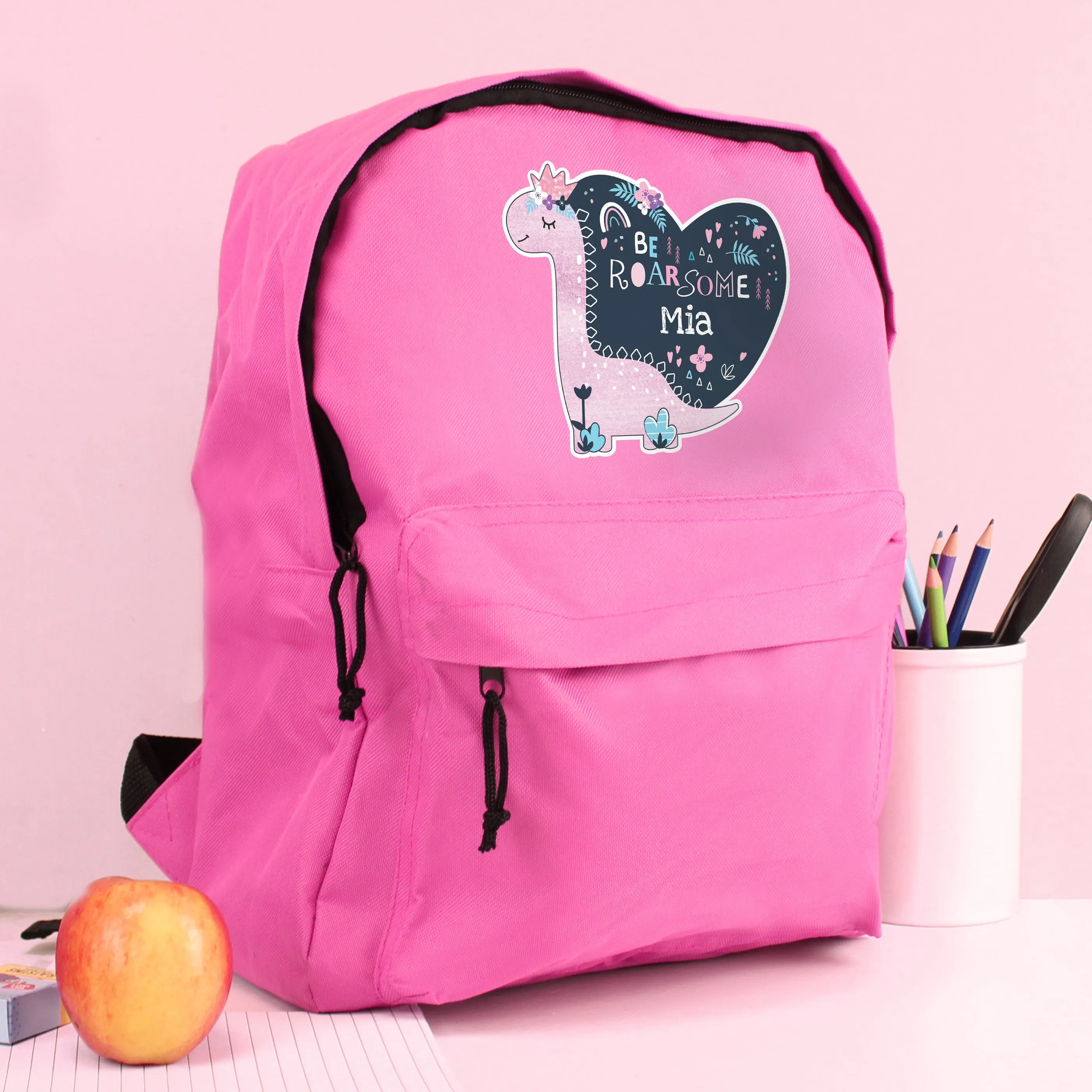 Personalised Dinosaur Pink Backpack