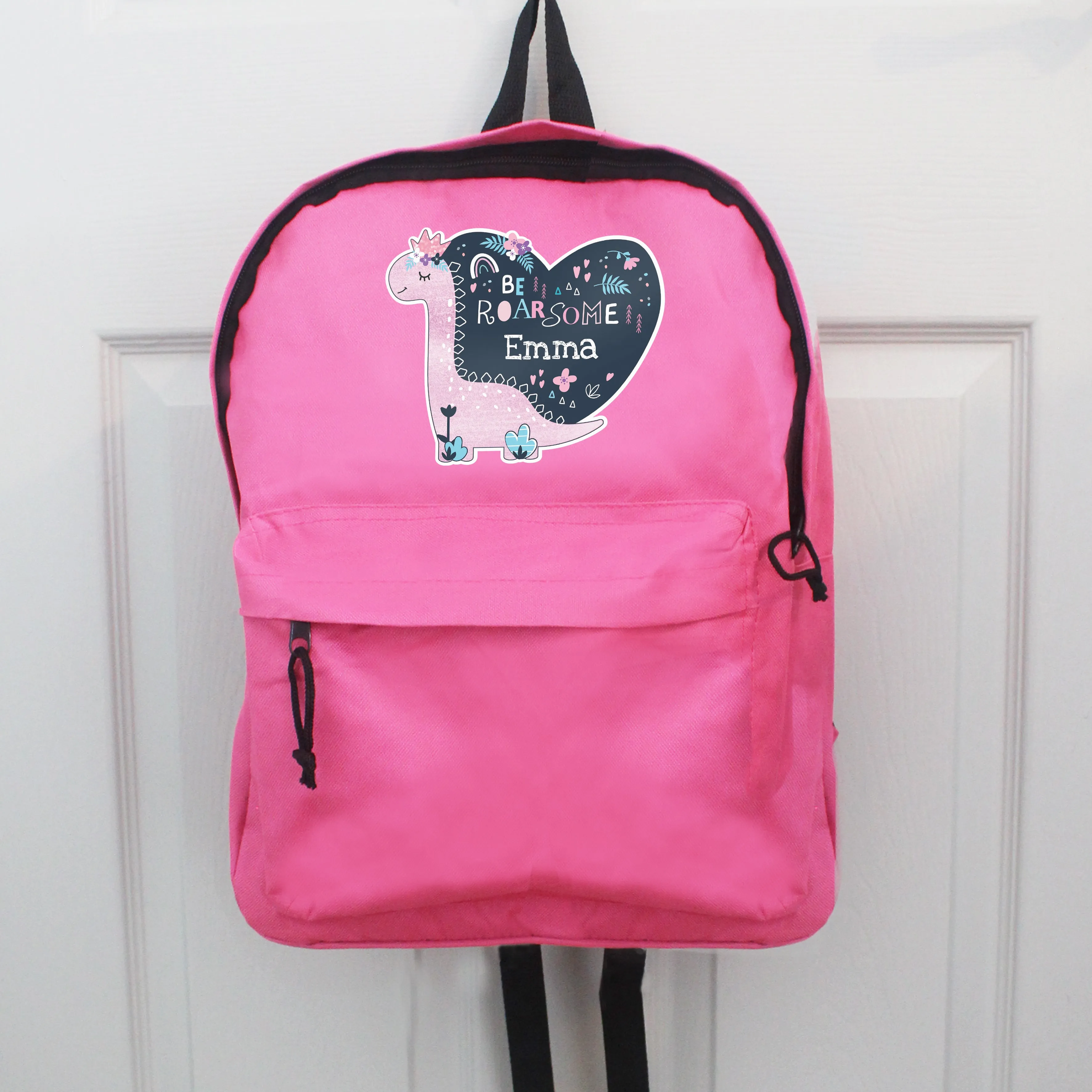 Personalised Dinosaur Pink Backpack