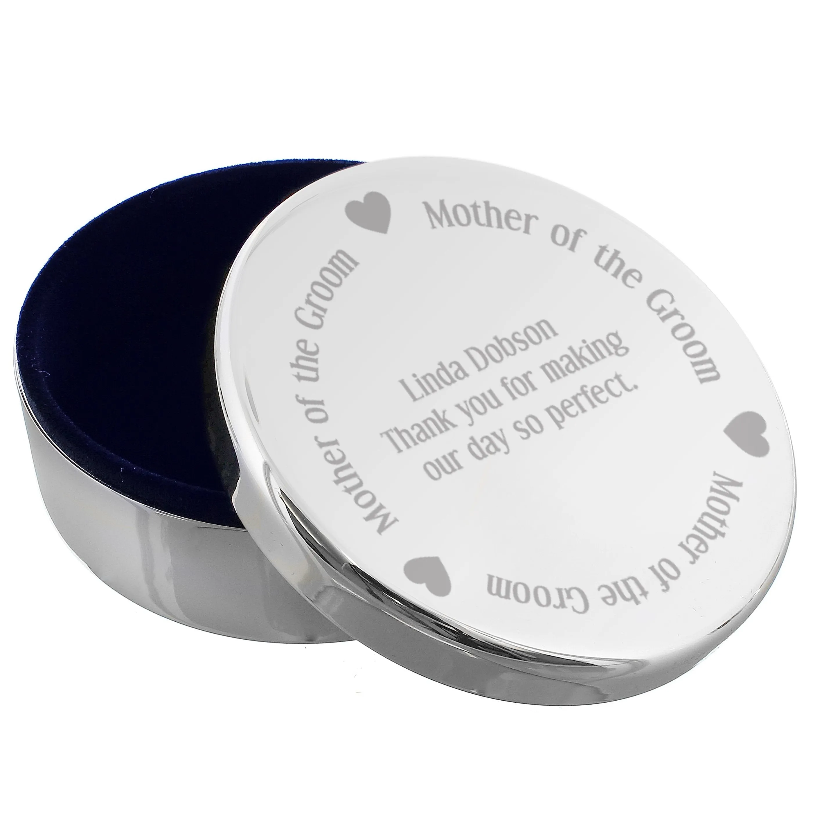 Personalised Mother of the Groom Round Trinket Box