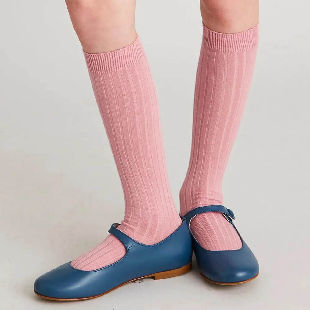 Pink Ribbed Knee-High Socks (3mths-8yrs)