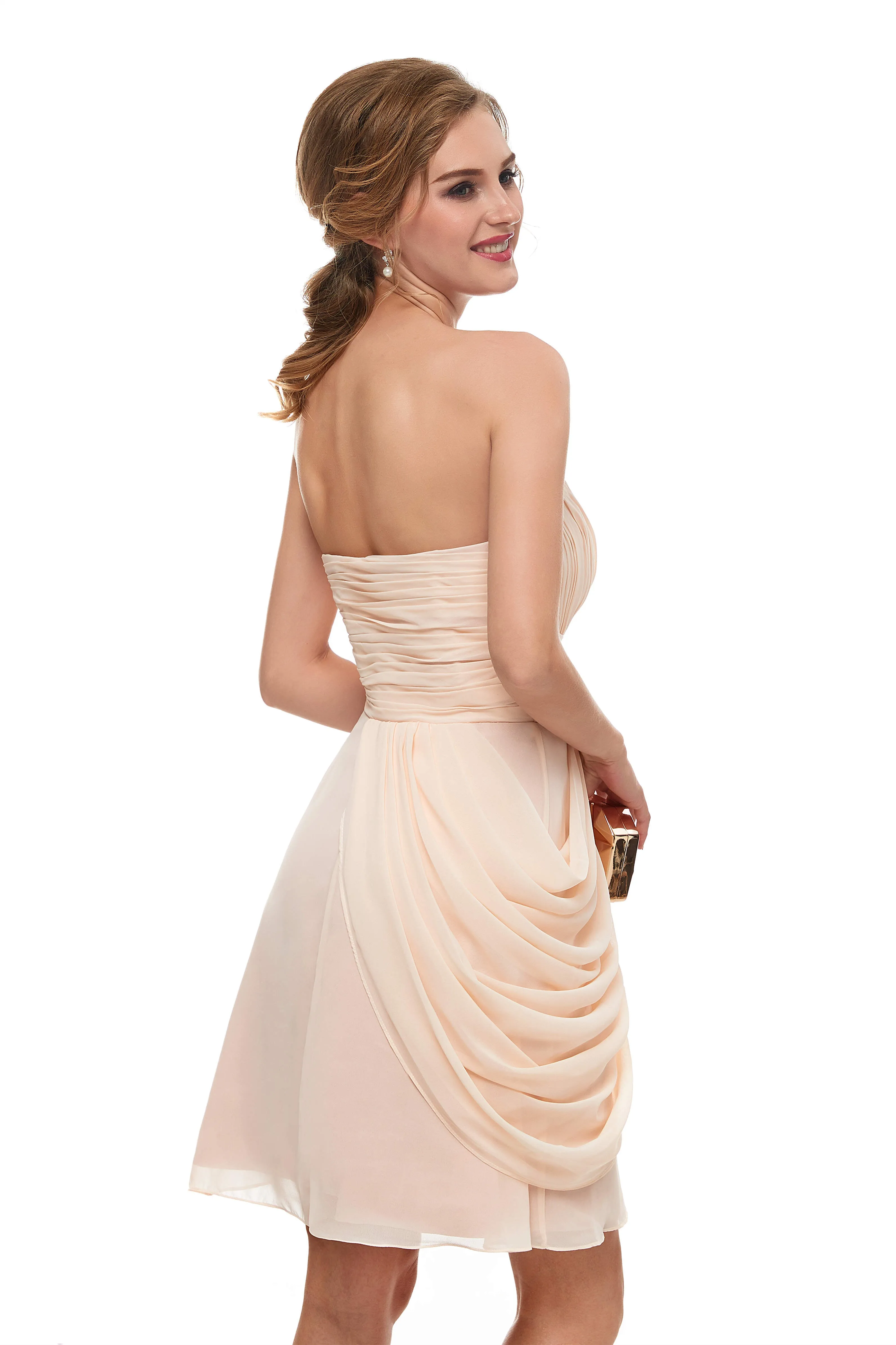 Pink Sweetheart Neck Chiffon Homecoming Dresses With Pleats