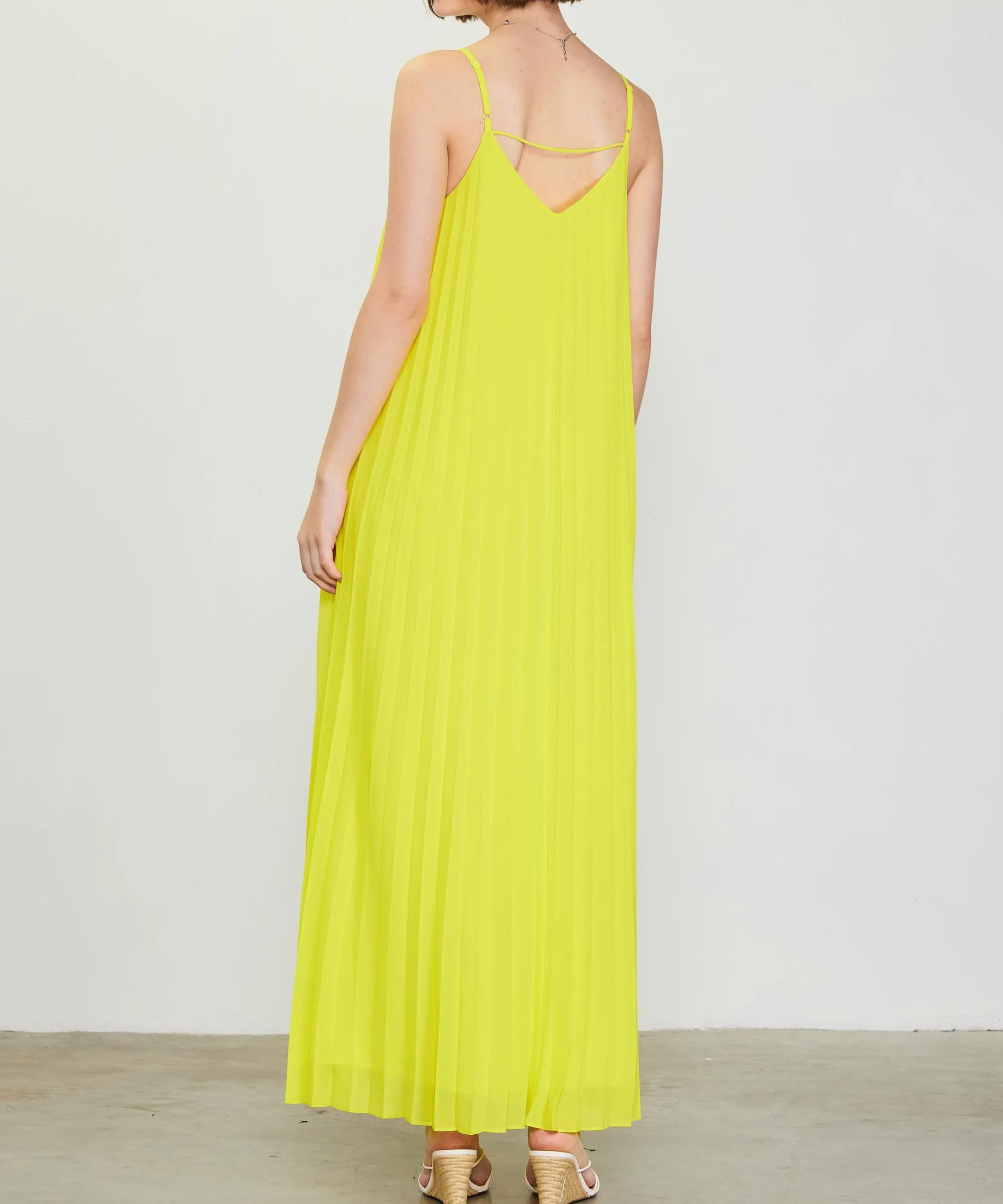 Pleated Maxi Dress - Lime Yellow