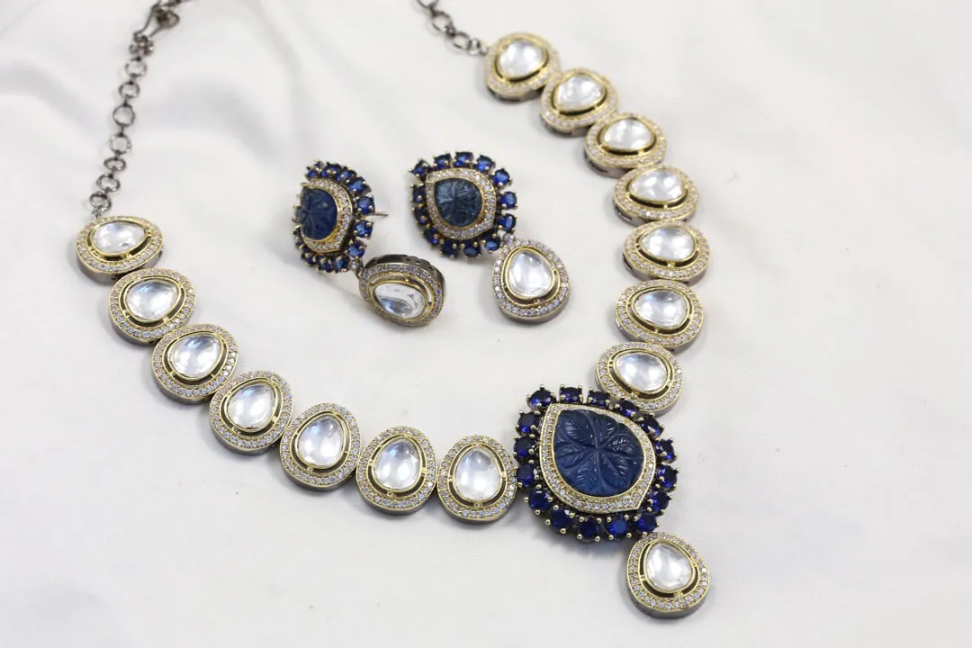 Polki Kundan Necklace - Blue