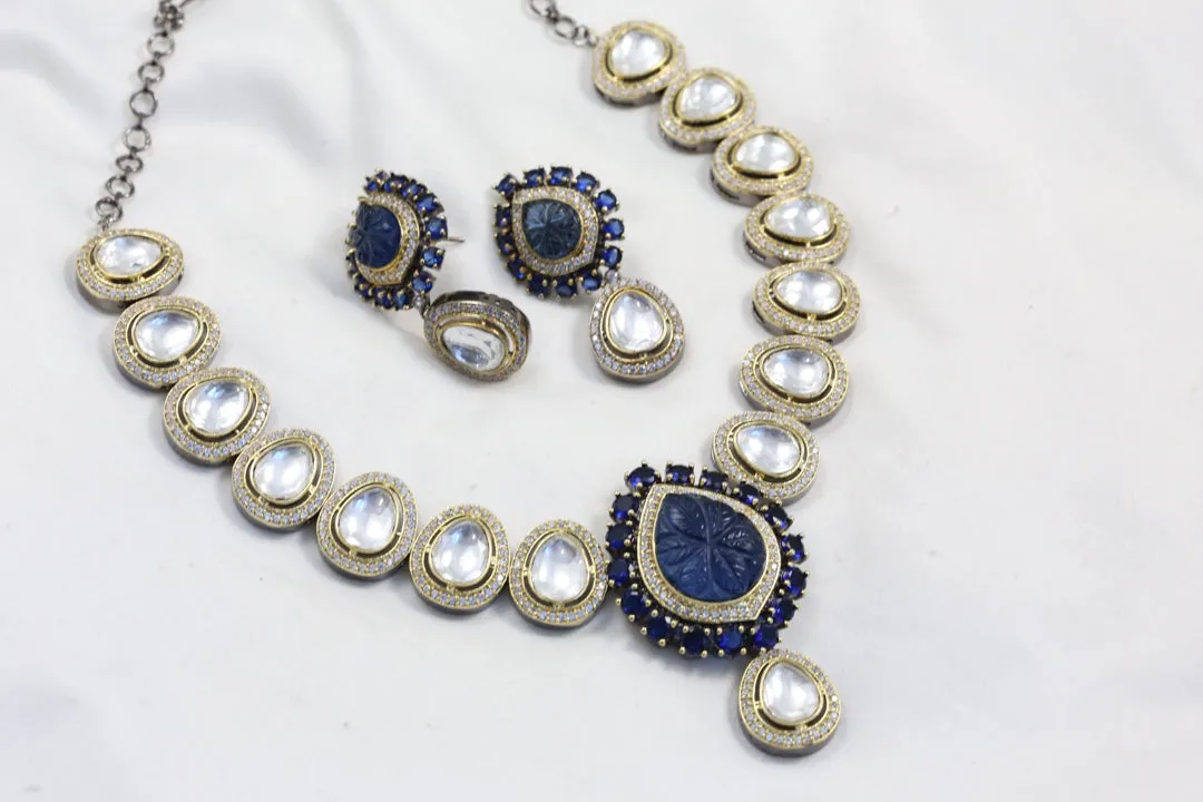 Polki Kundan Necklace - Blue