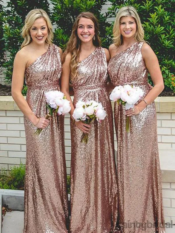 Popular Sequin Asymmetric Floor Length A-Line Long Bridesmaid Dress.DB10015