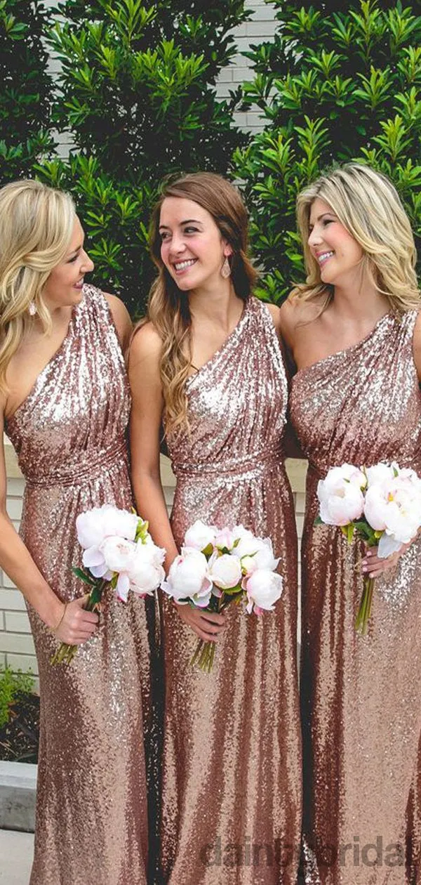 Popular Sequin Asymmetric Floor Length A-Line Long Bridesmaid Dress.DB10015