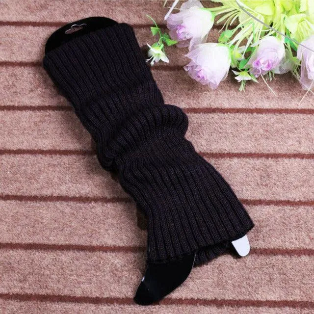 Punk Solid Black Cool Knit Long Socks Knee High Elastic Leg Warmers