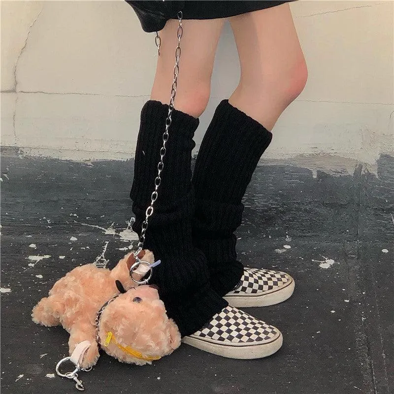 Punk Solid Black Cool Knit Long Socks Knee High Elastic Leg Warmers