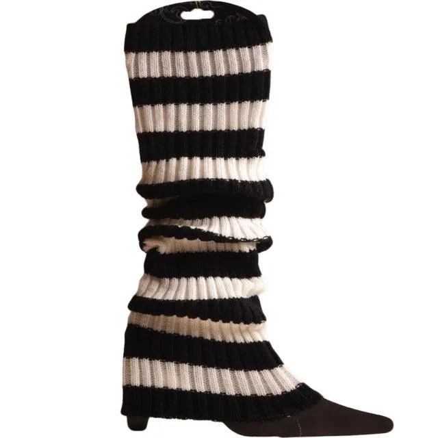 Punk Solid Black Cool Knit Long Socks Knee High Elastic Leg Warmers