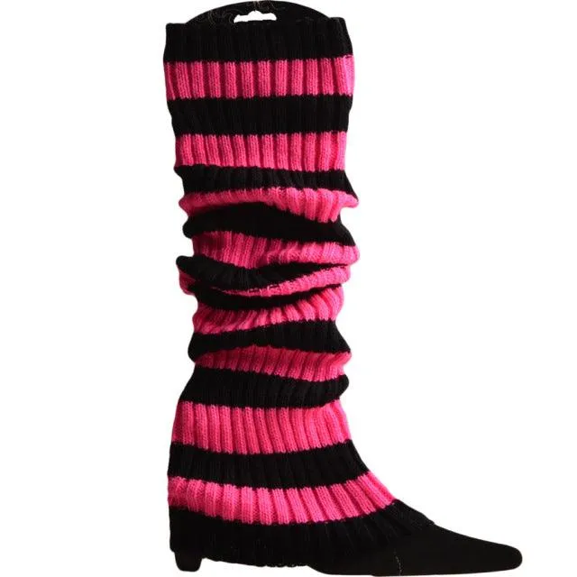 Punk Solid Black Cool Knit Long Socks Knee High Elastic Leg Warmers