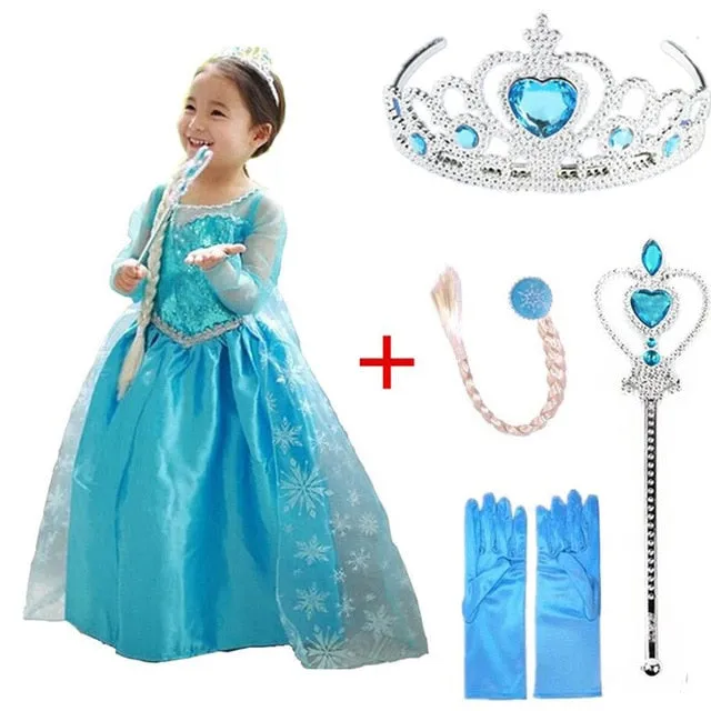 Queen Elsa Dresses Elsa Elza Costumes Princess Anna Dress for Girls Party Vestidos Fantasia Kids Girls Clothing Elsa Set