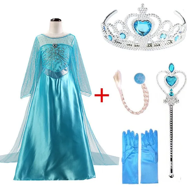 Queen Elsa Dresses Elsa Elza Costumes Princess Anna Dress for Girls Party Vestidos Fantasia Kids Girls Clothing Elsa Set