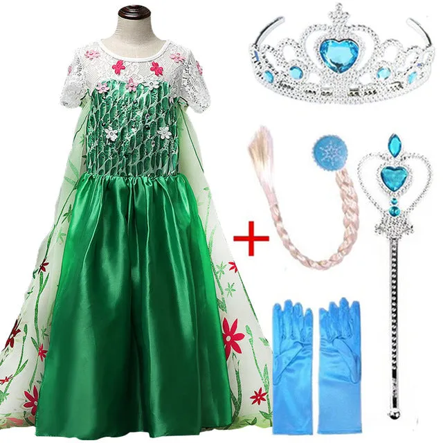 Queen Elsa Dresses Elsa Elza Costumes Princess Anna Dress for Girls Party Vestidos Fantasia Kids Girls Clothing Elsa Set