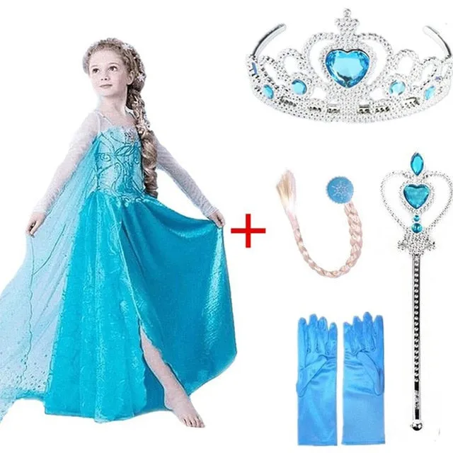 Queen Elsa Dresses Elsa Elza Costumes Princess Anna Dress for Girls Party Vestidos Fantasia Kids Girls Clothing Elsa Set